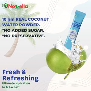 NOVELLA Nutrition Tender Coconut Water Powder – Pack of 10 Sachets with Natural Electrolytes for Instant Energy, Easy Digestion, Daily Hydration & Healthy Skin